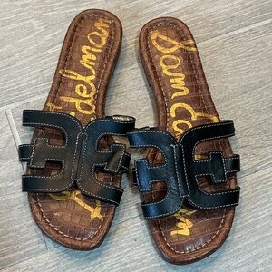 Sam Edelman Bay Black Leather Cutout Slide Sandals Women’s Sz 8M